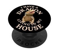 Bearded Dragon Dragon Pogona Barbata Lizard on Black PopSockets PopGrip Adesivo