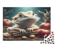 Bearded Dragon Portrait 1000 Piece for Adults Women: White Lizard with Apples Fun And Challenging Family Game & Gift 38x26cm/1000pcs