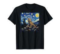 Bearded Dragons Prehistoric Starry Night Van Gogh Style Maglietta