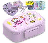 BEARFOOT Contenitore per il pranzo per bambini con scomparti, senza BPA, per il pranzo, per il pane, per ragazze e ragazzi, per snack, 100% a prova di perdite, per l'asilo, la scuola (adesivo viola)