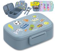 BEARFOOT Contenitore per il pranzo per bambini con scomparti, senza BPA, per il pranzo, per il pranzo, per ragazze e ragazzi, per snack, 100% a prova di perdite, per l'asilo, la scuola (adesivo blu)