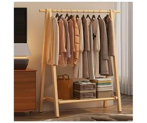 BEARQUN Stender in Legno, Attaccapanni da Terra con Ripiani e 2 Ganci, Barra Appendiabiti Salvaspazio, Appendiabiti Armadio Pieghevole, Armadio h 150 cm, Armadio Largo : 60/80/100/120CM