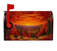 Bears - Coperture magnetiche per cassette postali, autunnali, natura, tramonto, montagne, autunno, arancione, per decorazione portico anteriore, 53 x 65 cm