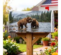 Bears Coperture magnetiche per cassette postali, motivo alberi di fiume rustici, nessuna marrone, copertura per cassetta postale per esterni, giardino, cortile, decorazione, 53 x 64 cm