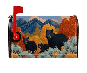 Bears Coperture magnetiche per cassette postali, rustiche montagne naturali autunnali foglie autunnali arancioni per le vacanze, decorazione per giardino, patio, 45,7 x 53,7 cm