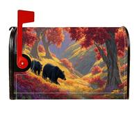 Bears Coperture magnetiche per cassette postali standard, alberi rustici della natura, foglie autunnali rosse, copertura per cassetta delle lettere per decorazione da giardino all'aperto, 53 x 64 cm