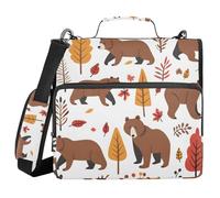 Bears in Fall Trees - Raccoglitore con cerniera a 3 anelli, con manico, tracolla, capacità di 500 fogli, multi-tasca, per scuola e ufficio