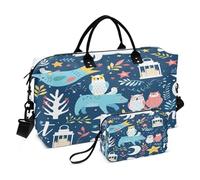 Bears Owls Moon Borsone da viaggio con borsa da toilette e tracolla regolabile, per viaggi, palestra, yoga, fine settimana, Multicolore, Taglia unica, Beauty case
