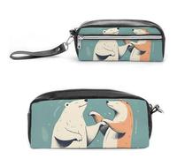Bears Together, astuccio in pelle di grande capacità, con cerniera, piccola borsa portatile per trucchi, organizer per articoli da ufficio, per donne e uomini