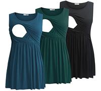 Bearsland Canottiera Premaman da Donna per Allattamento Senza Maniche Girocollo Morbida Camicia per Allattamento, Nero & Blu Vivo & Verde Scuro, M