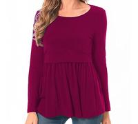 Bearsland Maglietta da donna Nursing Tops a maniche corte Scoop Neck Breastfeeding Shirt Maternity Clothes, Purplish Red, M