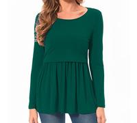 Bearsland Maglietta da donna Nursing Tops a maniche corte Scoop Neck Breastfeeding Shirt Maternity Clothes, profondo verde, M