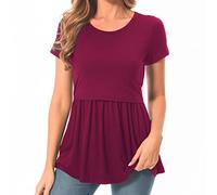 Bearsland Maglietta da donna Nursing Tops a maniche corte Scoop Neck Breastfeeding Shirt Maternity Clothes, rosso vivo, M