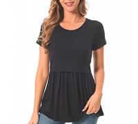 Bearsland Top da Allattamento da Donna a Maniche Corte Girocollo Camicia per Allattamento al Seno Vestiti Premaman, Nero, L