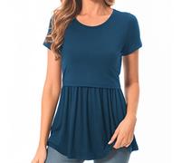Bearsland Top da Allattamento da Donna a Maniche Corte Girocollo Camicia per Allattamento al Seno Vestiti Premaman