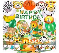 Bea's Party Stoviglie Feste Animali Giungla 16 Ospiti, allestimento compleanno tema giungla, set compleanno animali della giungla, Piatti, Bicchieri, Cake topper, Tovaglia