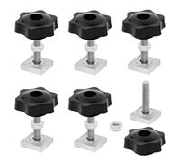 BEASAFY 6 pezzi Adattatore per canalina a T M6 x 35mm, Adattatori per scanalatura con inserti a T con manopola a stella, rondelle distanziatrici e dadi, per portabagagli, portasci e baule portaoggetti