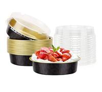 Beasea Confezione da 20 mini padelle da 10,2 cm con coperchi, 226,8 g usa e getta in alluminio da forno rotonde, piccole scatole nere e rosse scure, per cupcake, dessert, muffin, pirottini da forno