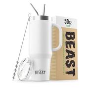 Beast - Bicchiere da viaggio in acciaio inox, isolamento sottovuoto, a doppia parete, da 1,5 l, colore: bianco artico