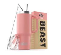 Beast - Bicchiere da viaggio in acciaio inox, isolamento sottovuoto, a doppia parete, da 1200 ml, colore: rosa