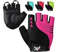 BEAST RAGE Guanti da ciclismo a mezze dita per uomo e donna - imbottiti, traspiranti, ammortizzati, antiscivolo, guanti da ciclismo senza dita per MTB e ciclismo su strada (ROSA, M)