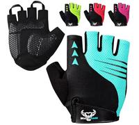 BEAST RAGE Guanti da ciclismo a mezze dita per uomo e donna - imbottiti, traspiranti, ammortizzati, antiscivolo, guanti da ciclismo senza dita per MTB e ciclismo su strada (AQUA, L)