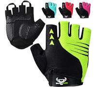 BEAST RAGE Guanti da ciclismo a mezze dita per uomo e donna - imbottiti, traspiranti, ammortizzati, antiscivolo, guanti da ciclismo senza dita per MTB e ciclismo su strada (PARROTTO, M)