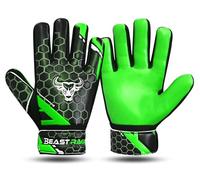 BEAST RAGE Guanti da portiere per bambini, ragazzi e adolescenti, guanti da portiere in lattice antiscivolo, 4 mm, supporto al polso (Verde, Taglia 2 per bambini da 4 a 5 anni)