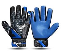BEAST RAGE Guanti da portiere per bambini, ragazzi e giovani, in lattice antiscivolo, 4 mm, supporto da polso (blu, taglia 2 per bambini da 4 a 5 anni)