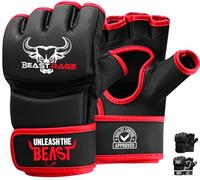 BEAST RAGE Guanti MMA per Arti Marziali Grappling Allenamento guantoni, palmo ventilato, VEGAN Kara Sparring Guantoni per Kickboxing, Muay Thai, Sacchi Pugilato, Sacco da Boxe Cuoio Hide (S, Rosso)