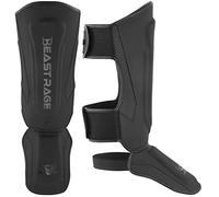 BEAST RAGE Parastinchi per Kickboxing Muay Thai,parastinchi per arti marziali MMA,paragambe con protezione del collo del piede,attrezzatura per allenamento sparring (Nero, L)