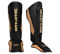BEAST RAGE Parastinchi per Kickboxing Muay Thai,parastinchi per arti marziali MMA,paragambe con protezione del collo del piede,attrezzatura per allenamento sparring (Oro, XL)