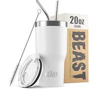 Beast Tumbler - 550 ml (20 oz), Bianco Artico | Bicchiere termico in acciaio inox riutilizzabile con isolamento sottovuoto | con 2 cannucce e spazzola per la pulizia | Tazza a doppia parete