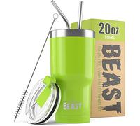 Beast Tumbler - 550 ml (20 oz), Verde Citronella | Bicchiere termico in acciaio inox riutilizzabile con isolamento sottovuoto | con 2 cannucce e spazzola per la pulizia | Tazza a doppia parete