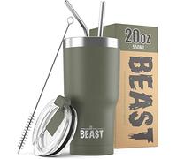 Beast Tumbler - 550 ml (20 oz), Verde Militare | Bicchiere termico in acciaio inox riutilizzabile con isolamento sottovuoto | con 2 cannucce e spazzola per la pulizia | Tazza a doppia parete