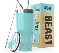 Beast Tumbler - 900 ml (30 oz), Acquamarina | Bicchiere termico in acciaio inox riutilizzabile con isolamento sottovuoto | con 2 cannucce e spazzola per la pulizia | Tazza a doppia parete