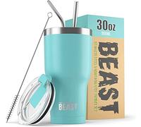 Beast Tumbler - 900 ml (30 oz), Acquamarina | Bicchiere termico in acciaio inox riutilizzabile con isolamento sottovuoto | con 2 cannucce e spazzola per la pulizia | Tazza a doppia parete