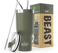 Beast Tumbler - 900 ml (30 oz), Verde Militare | Bicchiere termico in acciaio inox riutilizzabile con isolamento sottovuoto | con 2 cannucce e spazzola per la pulizia | Tazza a doppia parete