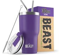 Beast Tumbler - 900 ml (30 oz), Viola Profondo | Bicchiere termico in acciaio inox riutilizzabile con isolamento sottovuoto | con 2 cannucce e spazzola per la pulizia | Tazza a doppia parete
