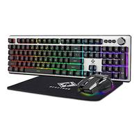 Beastron - Tastiera da gioco retroilluminata RGB con mouse e tappetino per mouse, manopola per tastiera multimediale