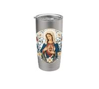 Beata Madre Maria Cuore Immacolato Floreale Cattolica Santa Bicchiere termico in acciaio inox doppia parete