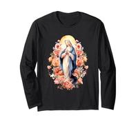 Beata Madre Maria Madre di Gesù Rose Nostra Signora Cattolica Maglia a Manica