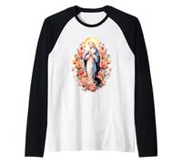 Beata Madre Maria Madre di Gesù Rose Nostra Signora Cattolica Maglia con Maniche Raglan
