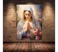 Beata Vergine Maria con fiori Quadro Su Tela Poster d'arte vintage di preghiera cristiana, dipinto, stampe murali, quadro su tela, 30x42 cm, senza cornice