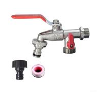 Beatanug Connettore per irrigazione in rame da 1/2" e 3/4", con due uscite per raccordi per tubi da giardino, include raccordo in plastica nera e nastro sigillante in PTFE,