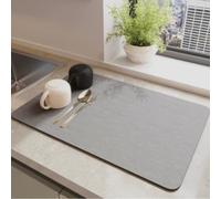 Beatanug Tappetino scolapiatti per bancone della cucina, 30 x 40 cm, ad asciugatura rapida, assorbente in terra di diatomee naturale, con retro in silicone antiscivolo, morbido (30 x 40 cm, grigio)