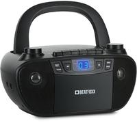 Beatfoxx CDB-1016 BK Boombox con cassetta, lettore CD, radio portatile, registratore con ingresso AUX e uscita cuffie - Funzionamento tramite cavo o 6 batterie