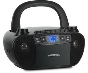 Beatfoxx CDB-1016 BK Boombox con cassetta, lettore CD, radio portatile, registratore con ingresso AUX e uscita cuffie - Funzionamento tramite cavo o 6 batterie