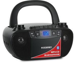 Beatfoxx CDB-1016U BK Boombox con cassetta, lettore CD, radio, Bluetooth e USB - Registratore con ingresso AUX e uscita cuffie - Funzionamento tramite cavo di alimentazione o 6 batterie tipo C -