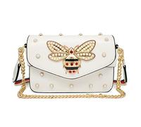 Beatfull Designer Bee borsa moda borse a tracolla con perla per le donne borse a tracolla in pelle PU, Bianco 2, Large